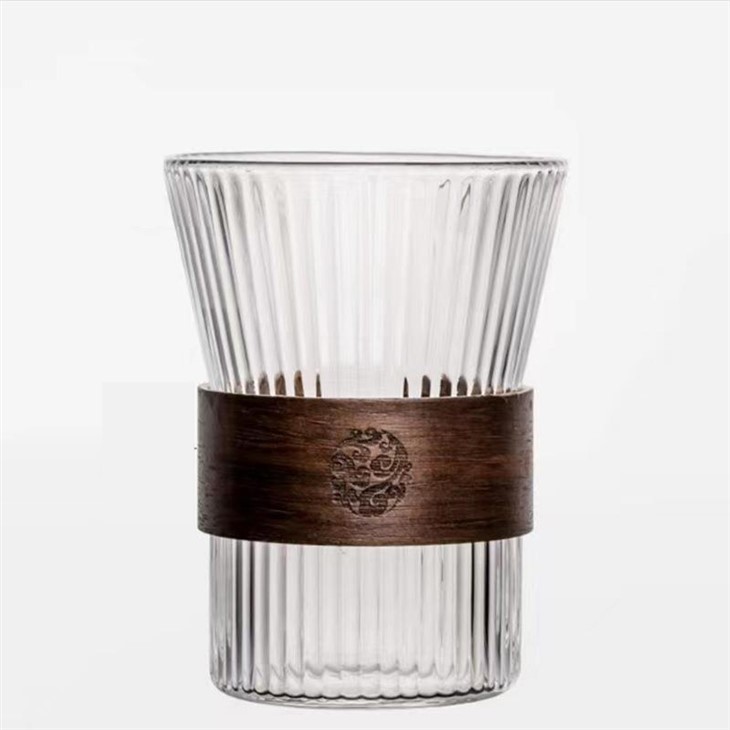 Striped Wooden Set High Borosilicate Teacup